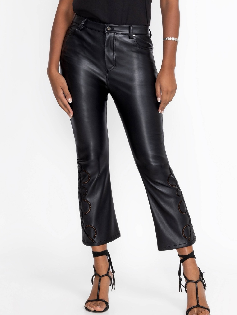 NEW Johnny Was Baby Boot Ankle Vegan Leather Pant 30 Black Cutouts
